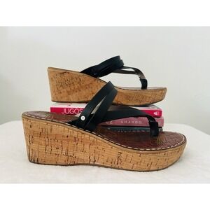 Sam Edelman Womens Rasha Slip On Cork Wedge Flip Flop Sandals Dark Brown Sz 9.5‎